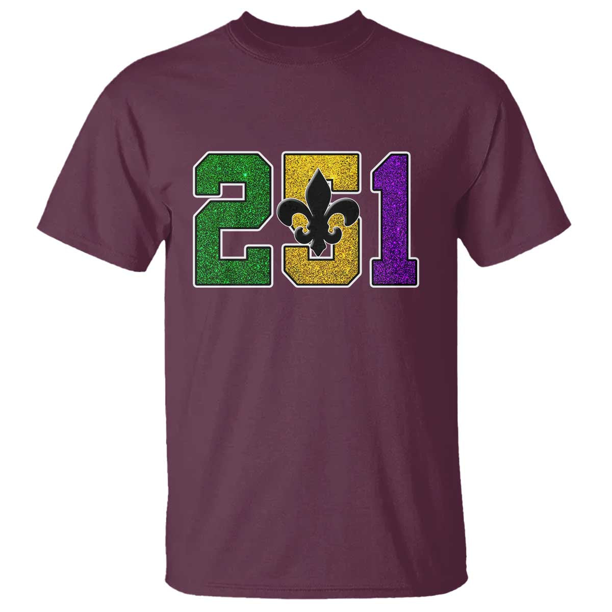 Funny Mardi Gras Mobile Alabama T Shirt 251 Area Code Glitter Print Fleur De Lis