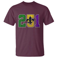 Funny Mardi Gras Mobile Alabama T Shirt 251 Area Code Glitter Print Fleur De Lis