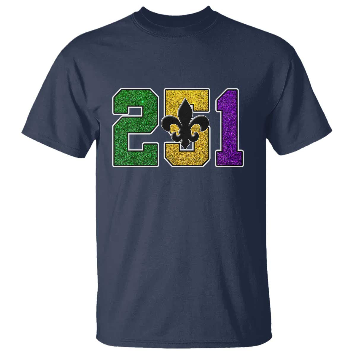 Funny Mardi Gras Mobile Alabama T Shirt 251 Area Code Glitter Print Fleur De Lis