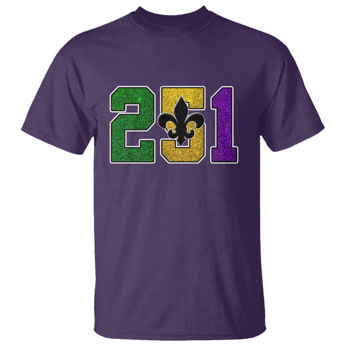 Funny Mardi Gras Mobile Alabama T Shirt 251 Area Code Glitter Print Fleur De Lis