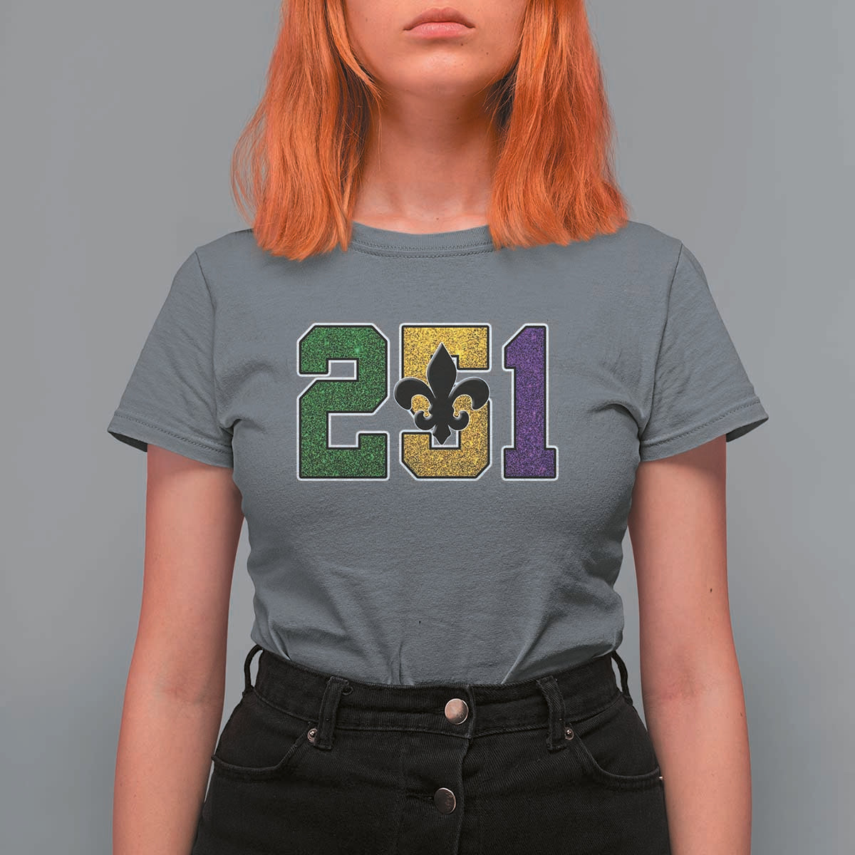 Funny Mardi Gras Mobile Alabama T Shirt For Women 251 Area Code Glitter Print Fleur De Lis