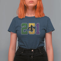Funny Mardi Gras Mobile Alabama T Shirt For Women 251 Area Code Glitter Print Fleur De Lis