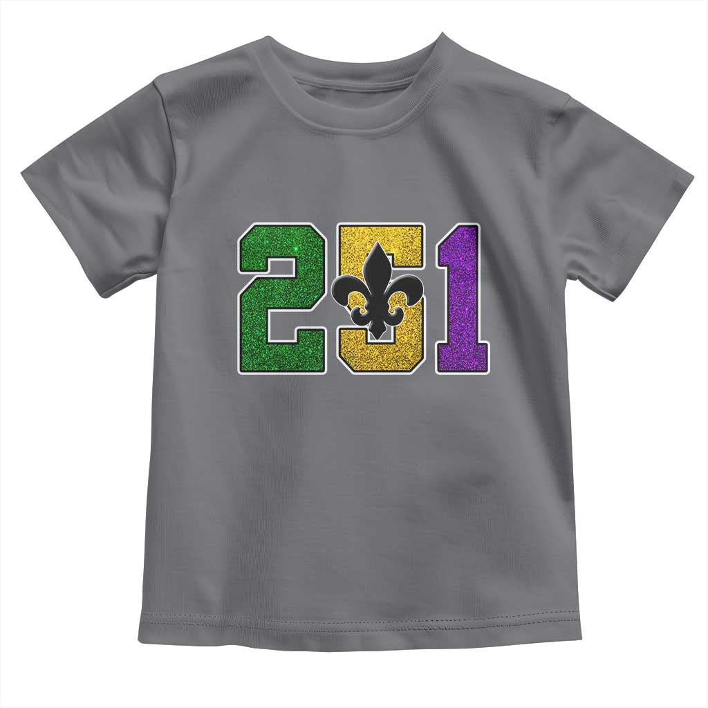 Funny Mardi Gras Mobile Alabama Toddler T Shirt 251 Area Code Glitter Print Fleur De Lis