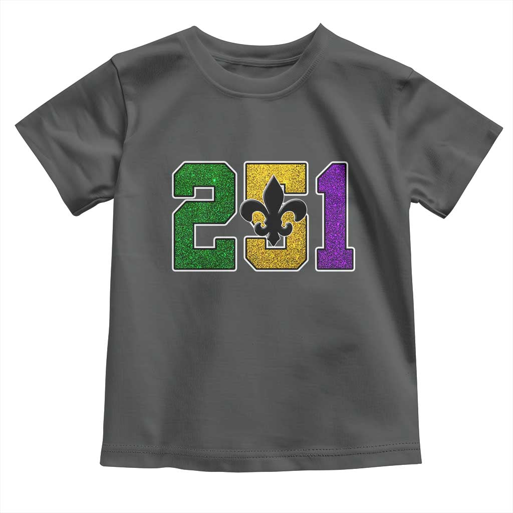 Funny Mardi Gras Mobile Alabama Toddler T Shirt 251 Area Code Glitter Print Fleur De Lis