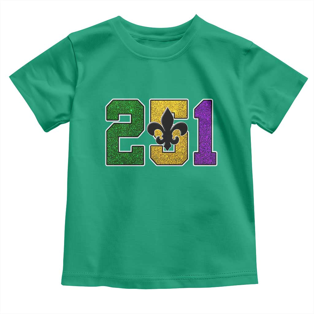 Funny Mardi Gras Mobile Alabama Toddler T Shirt 251 Area Code Glitter Print Fleur De Lis