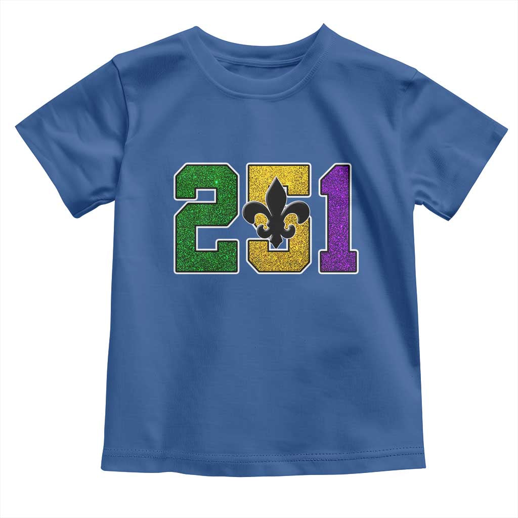 Funny Mardi Gras Mobile Alabama Toddler T Shirt 251 Area Code Glitter Print Fleur De Lis