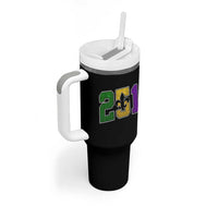 Funny Mardi Gras Mobile Alabama Tumbler With Handle 251 Area Code Glitter Print Fleur De Lis