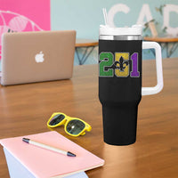 Funny Mardi Gras Mobile Alabama Tumbler With Handle 251 Area Code Glitter Print Fleur De Lis