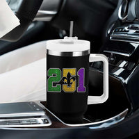 Funny Mardi Gras Mobile Alabama Tumbler With Handle 251 Area Code Glitter Print Fleur De Lis