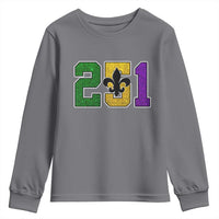 Funny Mardi Gras Mobile Alabama Youth Sweatshirt 251 Area Code Glitter Print Fleur De Lis