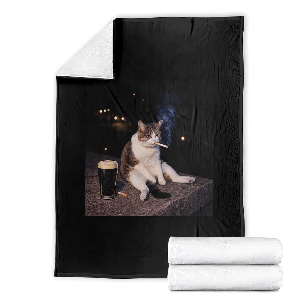Funny Cigarette And Drinking Irish Stout Beer Cat Meme Throw Blanket
