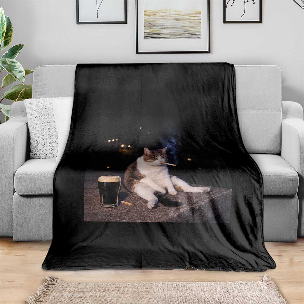 Funny Cigarette And Drinking Irish Stout Beer Cat Meme Throw Blanket