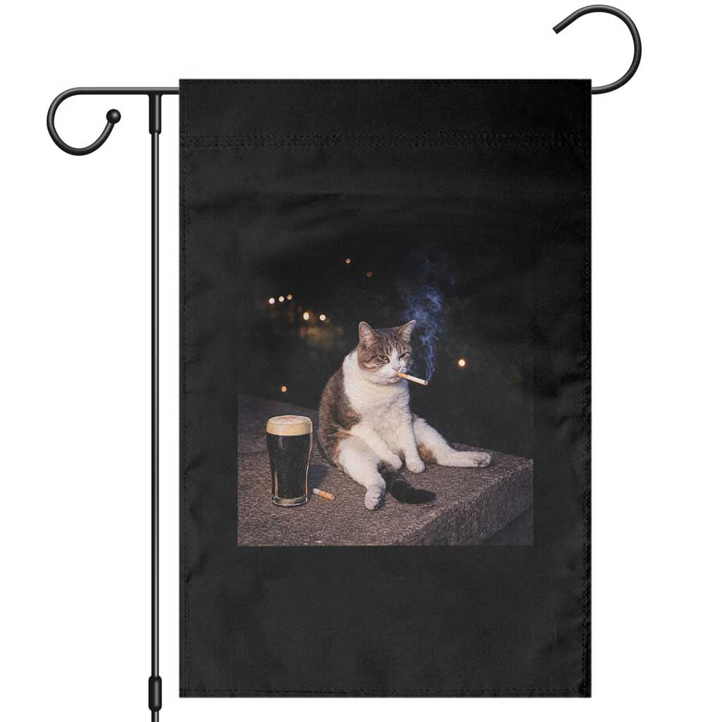 Funny Cigarette And Drinking Irish Stout Beer Cat Meme Garden Flag