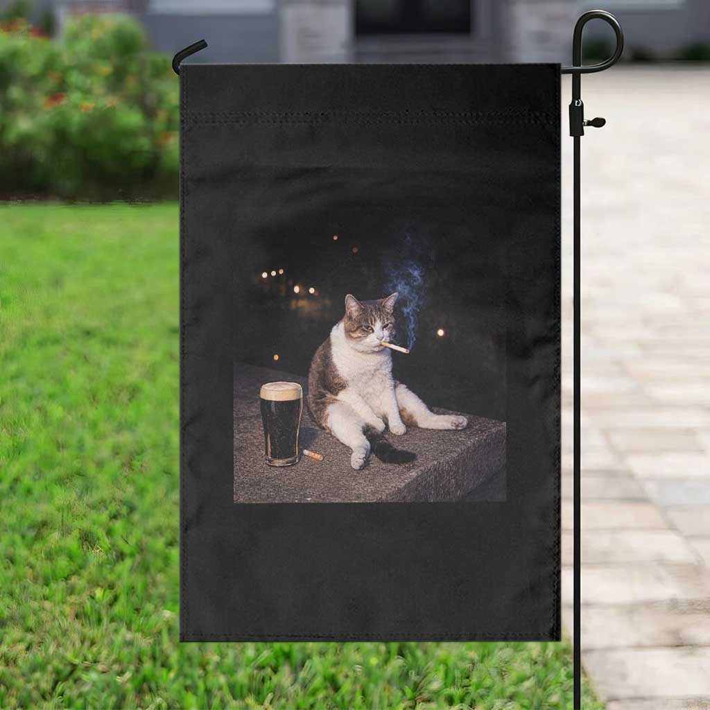 Funny Cigarette And Drinking Irish Stout Beer Cat Meme Garden Flag