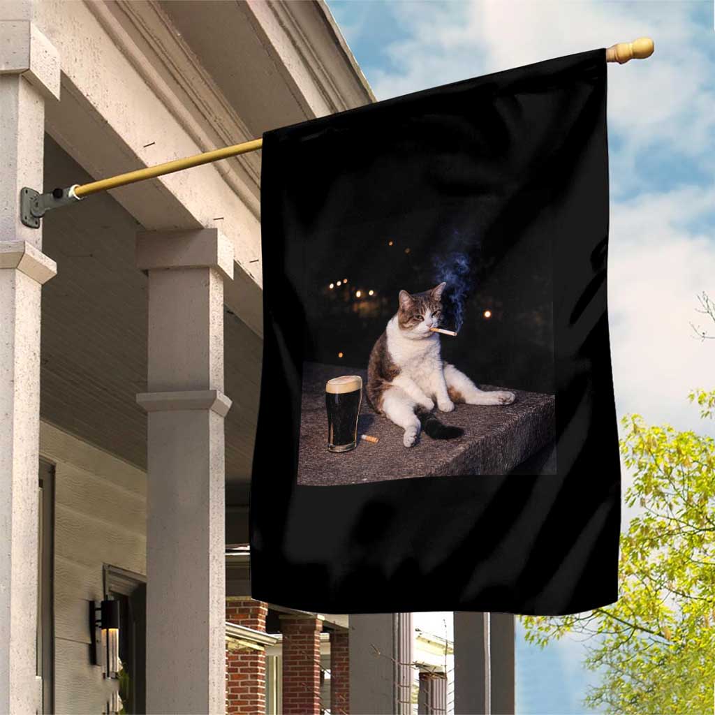 Funny Cigarette And Drinking Irish Stout Beer Cat Meme Garden Flag