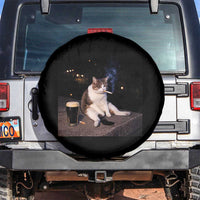 Funny Cigarette And Drinking Irish Stout Beer Cat Meme Spare Tire Cover