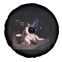 Funny Cigarette And Drinking Irish Stout Beer Cat Meme Spare Tire Cover