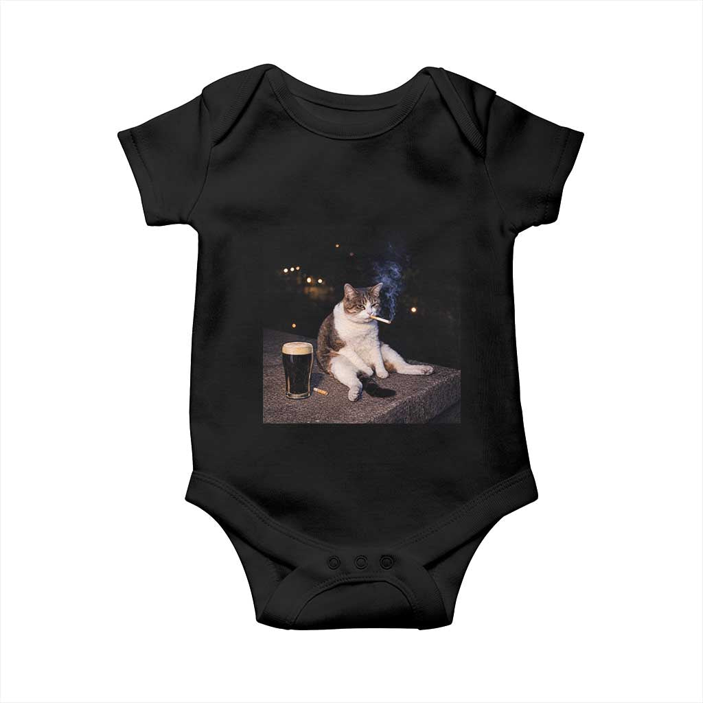 Funny Cigarette And Drinking Irish Stout Beer Cat Meme Baby Onesie