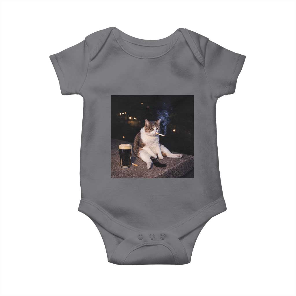 Funny Cigarette And Drinking Irish Stout Beer Cat Meme Baby Onesie