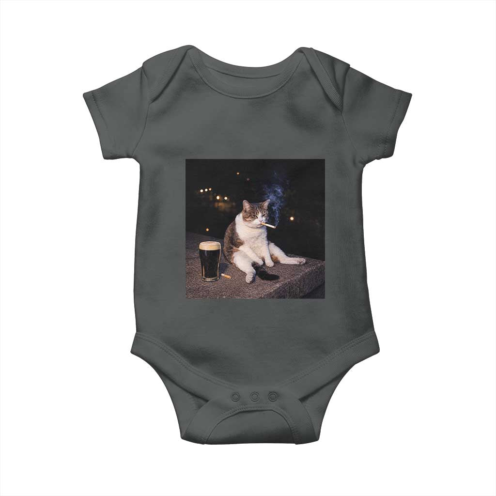 Funny Cigarette And Drinking Irish Stout Beer Cat Meme Baby Onesie