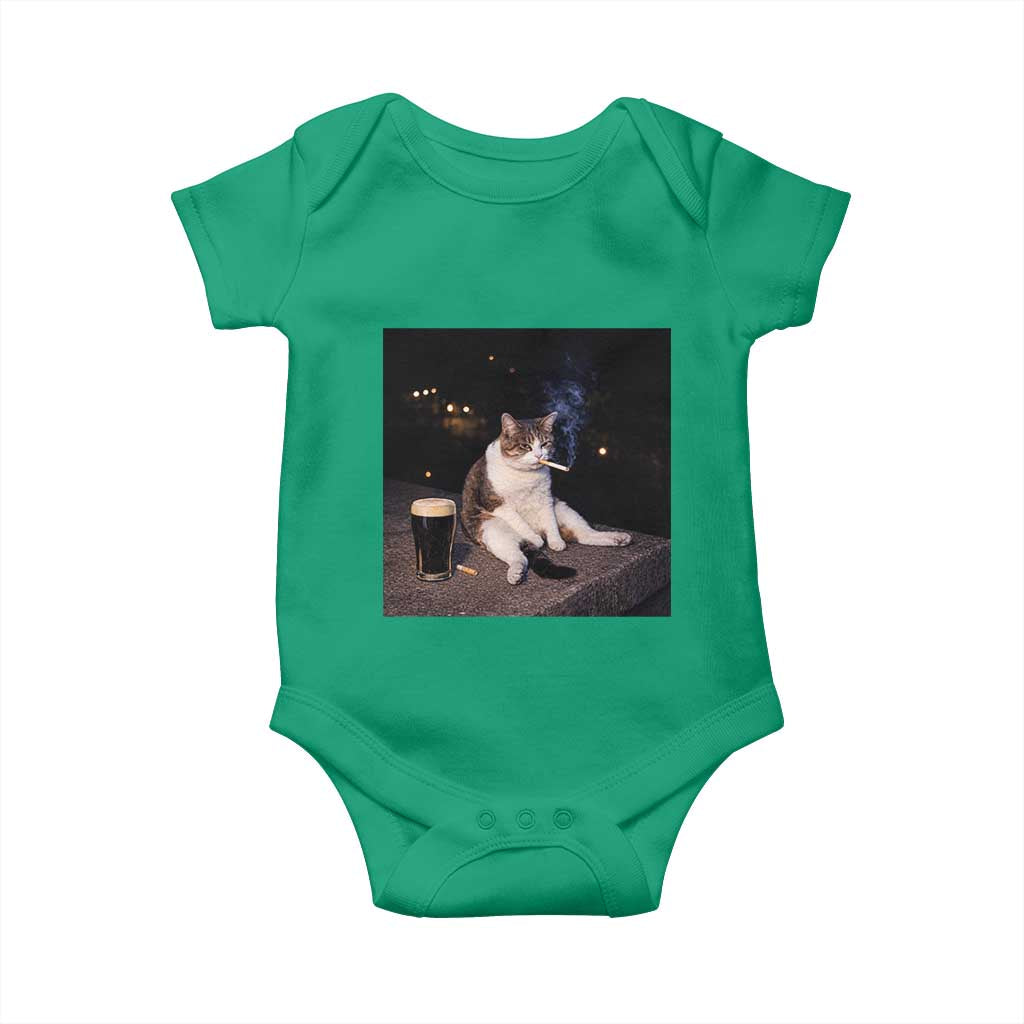 Funny Cigarette And Drinking Irish Stout Beer Cat Meme Baby Onesie