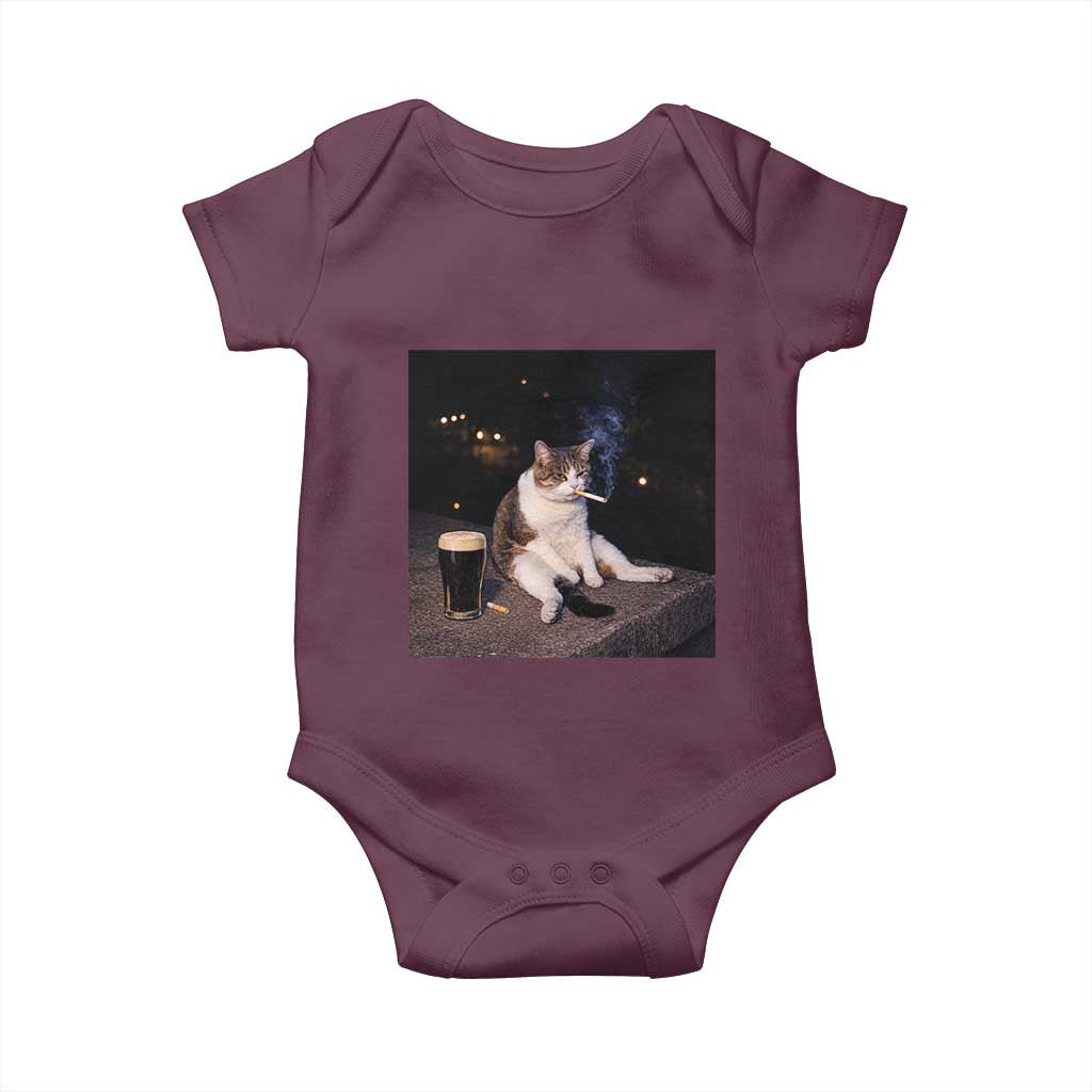 Funny Cigarette And Drinking Irish Stout Beer Cat Meme Baby Onesie