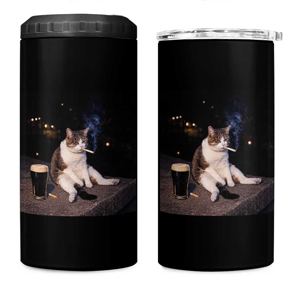 Funny Cigarette And Drinking Irish Stout Beer Cat Meme 4 in 1 Can Cooler Tumbler