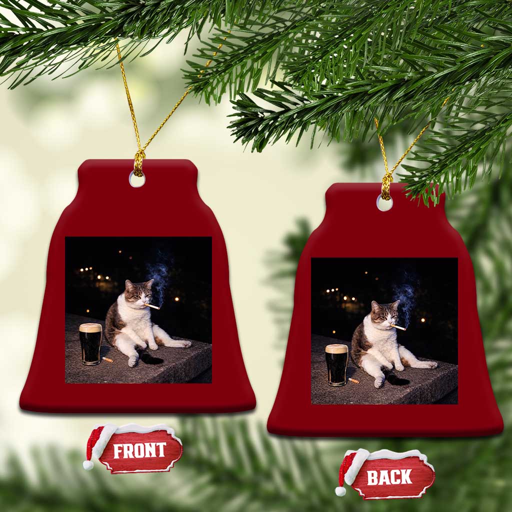 Funny Cigarette And Drinking Irish Stout Beer Cat Meme Ceramic Ornament