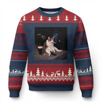 Funny Cigarette And Drinking Irish Stout Beer Cat Meme Ugly Christmas Sweater