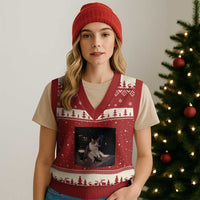 Funny Cigarette And Drinking Irish Stout Beer Cat Meme V-Neck Knit Sweater Vest
