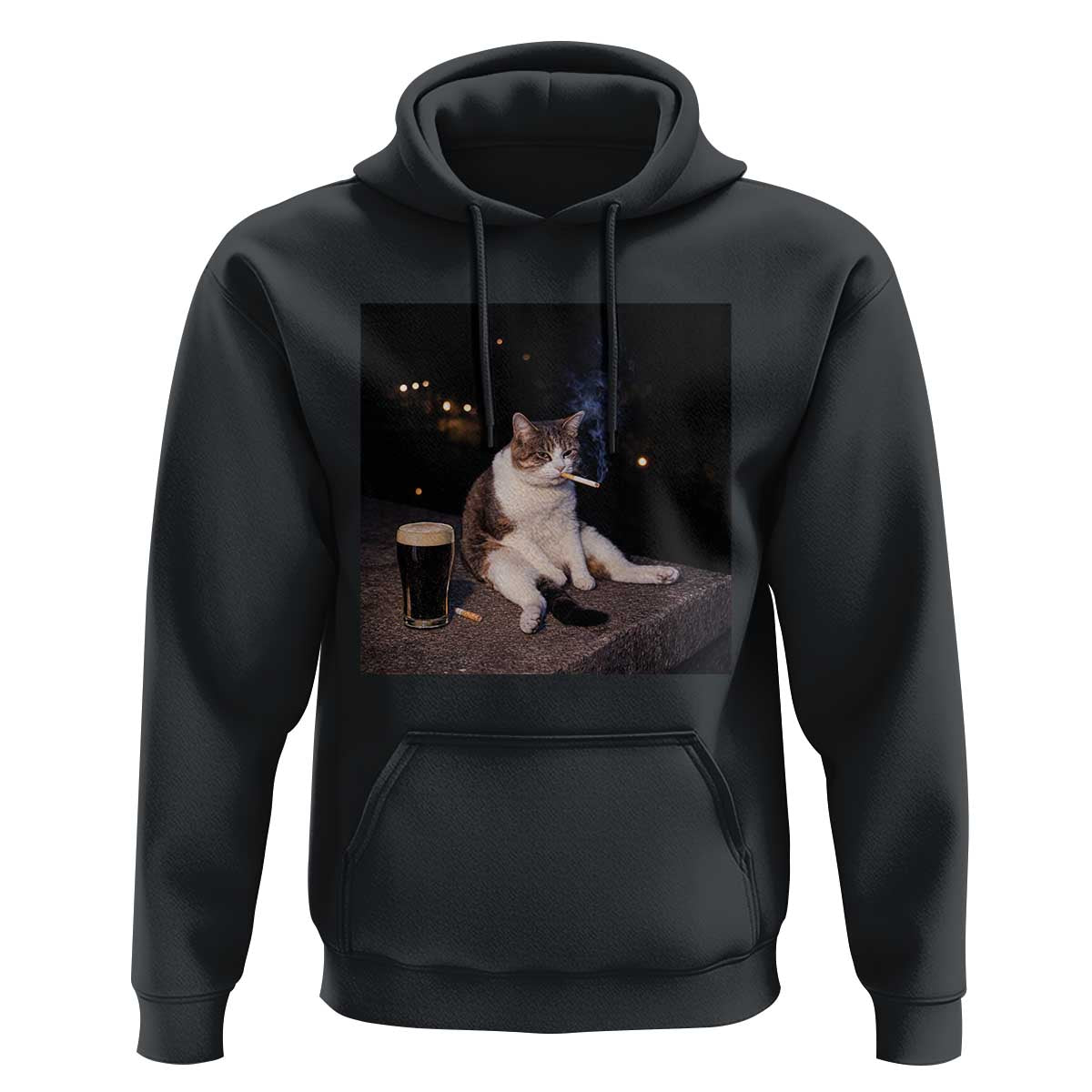Funny Cigarette And Drinking Irish Stout Beer Cat Meme Hoodie