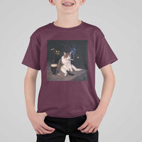 Funny Cigarette And Drinking Irish Stout Beer Cat Meme T Shirt For Kid