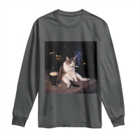 Funny Cigarette And Drinking Irish Stout Beer Cat Meme Long Sleeve Shirt