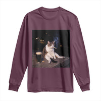 Funny Cigarette And Drinking Irish Stout Beer Cat Meme Long Sleeve Shirt