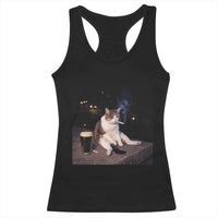 Funny Cigarette And Drinking Irish Stout Beer Cat Meme Racerback Tank Top