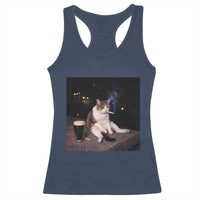 Funny Cigarette And Drinking Irish Stout Beer Cat Meme Racerback Tank Top