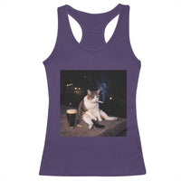 Funny Cigarette And Drinking Irish Stout Beer Cat Meme Racerback Tank Top