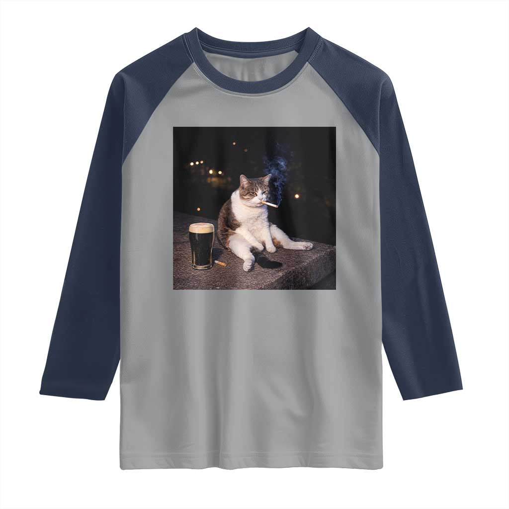 Funny Cigarette And Drinking Irish Stout Beer Cat Meme Raglan Shirt