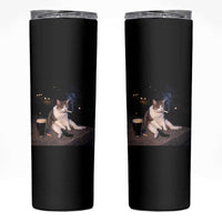 Funny Cigarette And Drinking Irish Stout Beer Cat Meme Skinny Tumbler