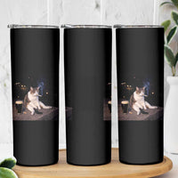 Funny Cigarette And Drinking Irish Stout Beer Cat Meme Skinny Tumbler