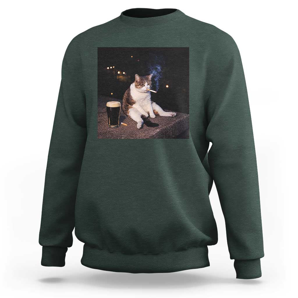 Funny Cigarette And Drinking Irish Stout Beer Cat Meme Sweatshirt