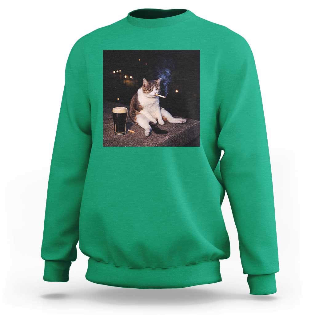Funny Cigarette And Drinking Irish Stout Beer Cat Meme Sweatshirt