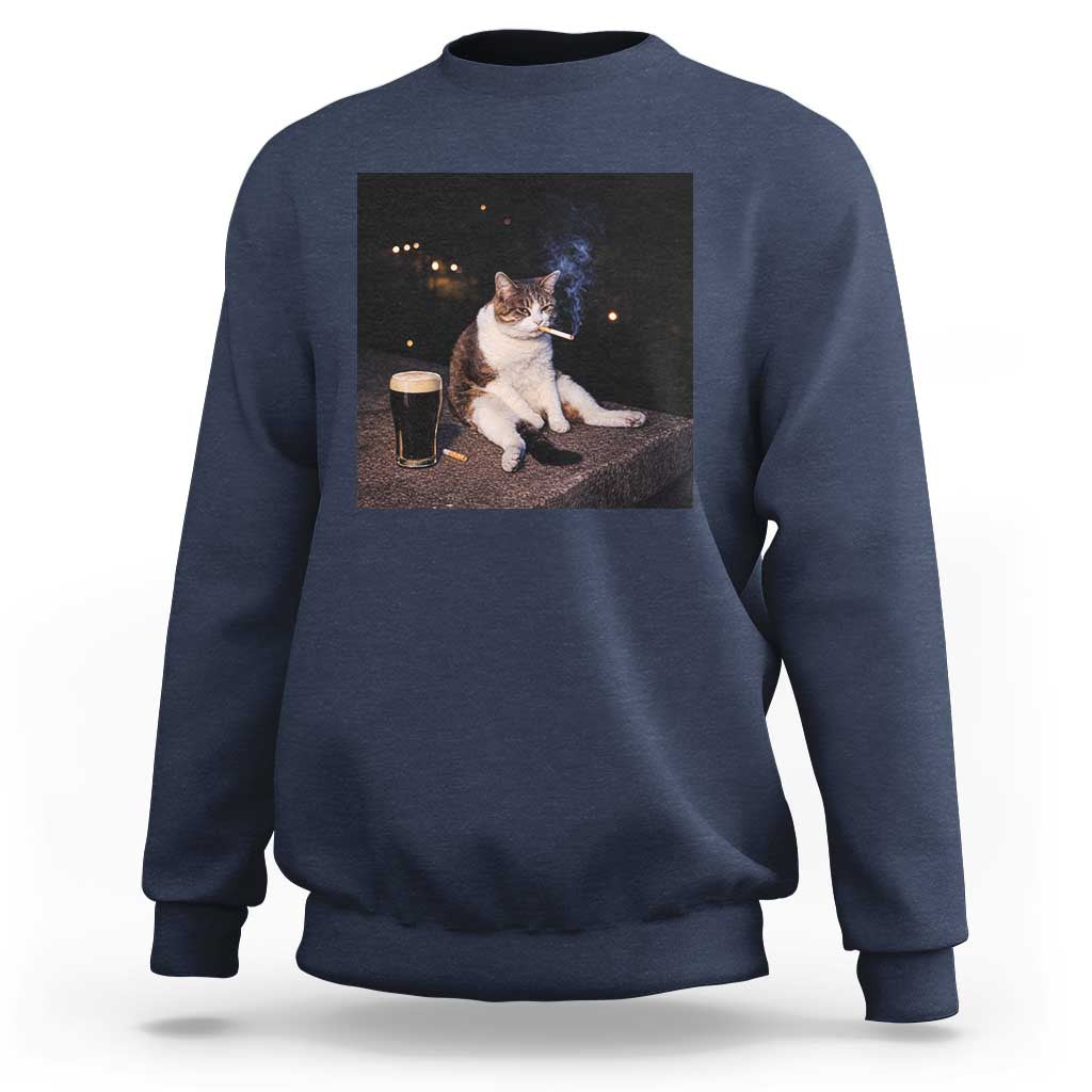Funny Cigarette And Drinking Irish Stout Beer Cat Meme Sweatshirt