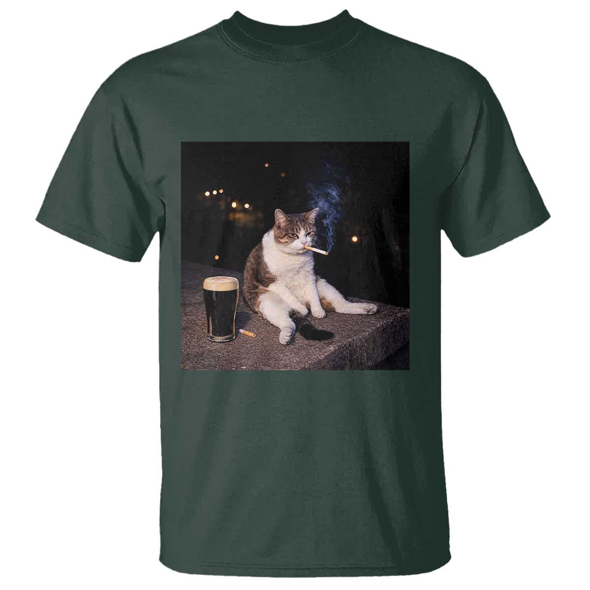 Funny Cigarette And Drinking Irish Stout Beer Cat Meme T Shirt