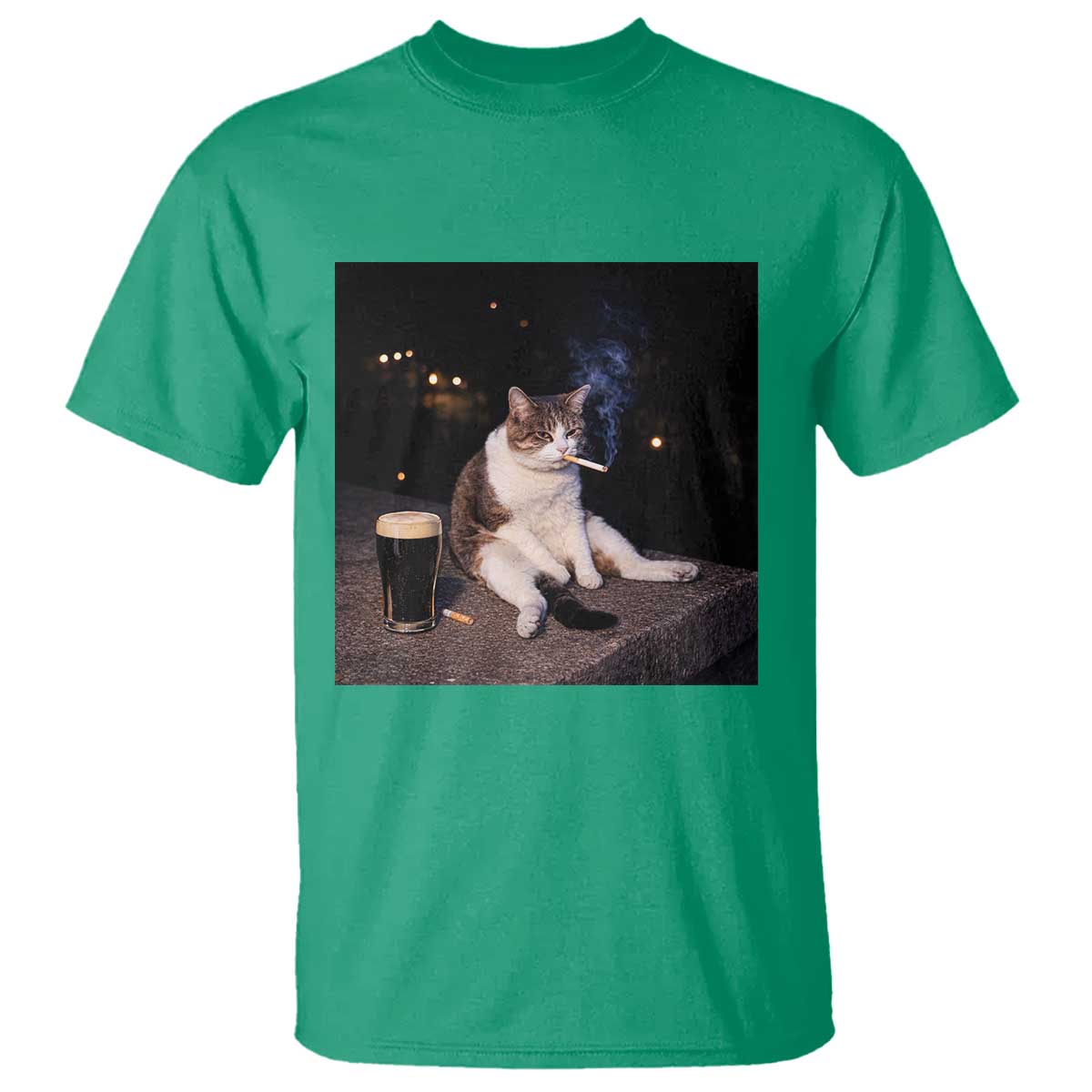Funny Cigarette And Drinking Irish Stout Beer Cat Meme T Shirt