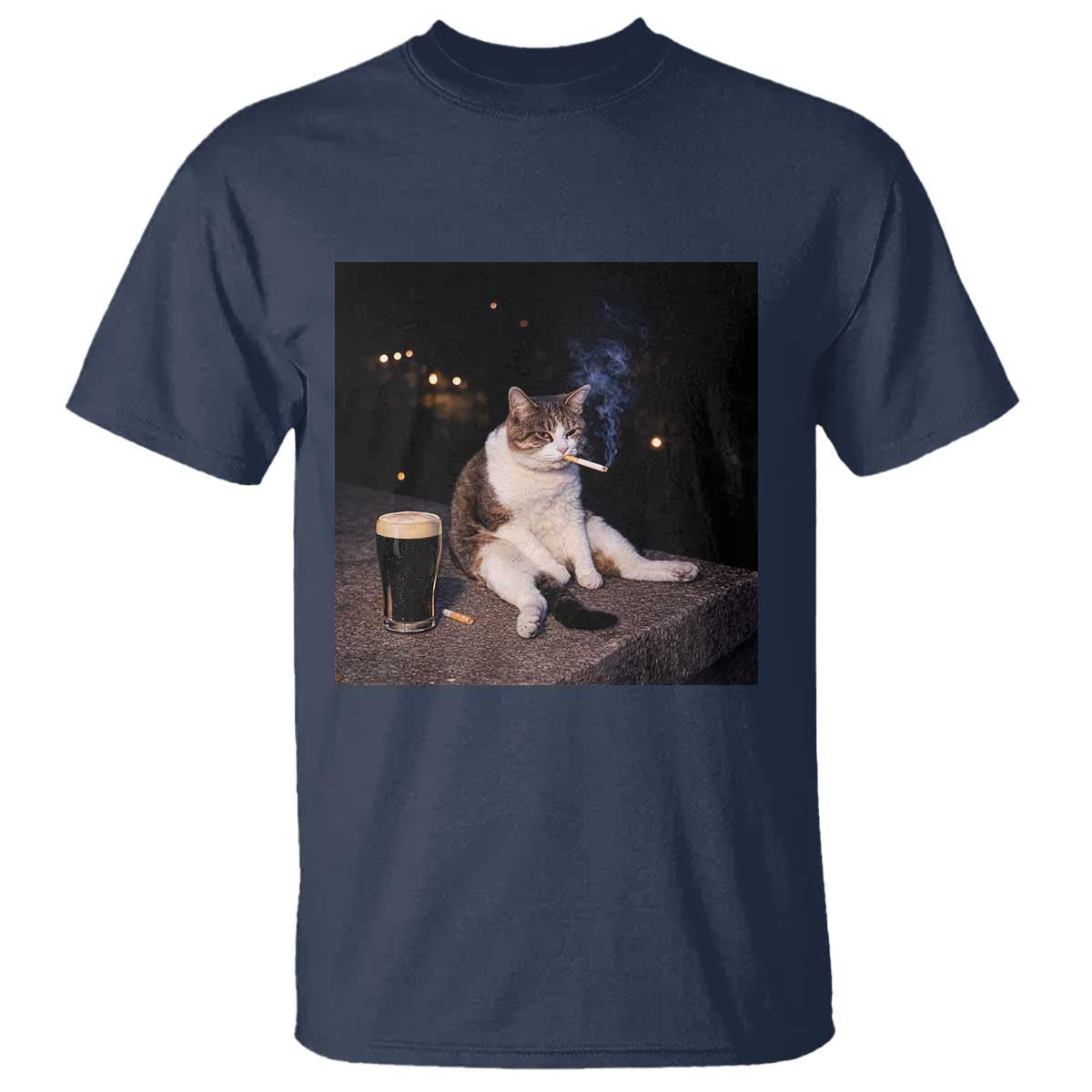 Funny Cigarette And Drinking Irish Stout Beer Cat Meme T Shirt