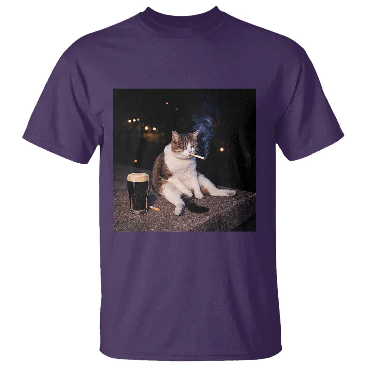 Funny Cigarette And Drinking Irish Stout Beer Cat Meme T Shirt