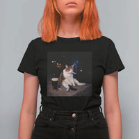 Funny Cigarette And Drinking Irish Stout Beer Cat Meme T Shirt For Women