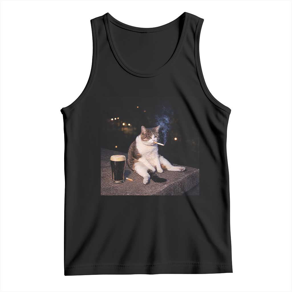 Funny Cigarette And Drinking Irish Stout Beer Cat Meme Tank Top