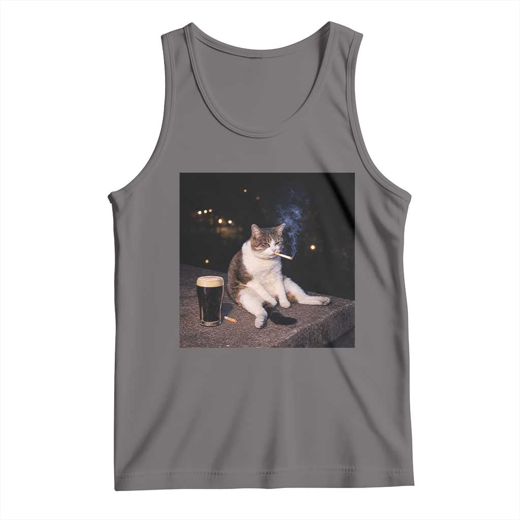 Funny Cigarette And Drinking Irish Stout Beer Cat Meme Tank Top